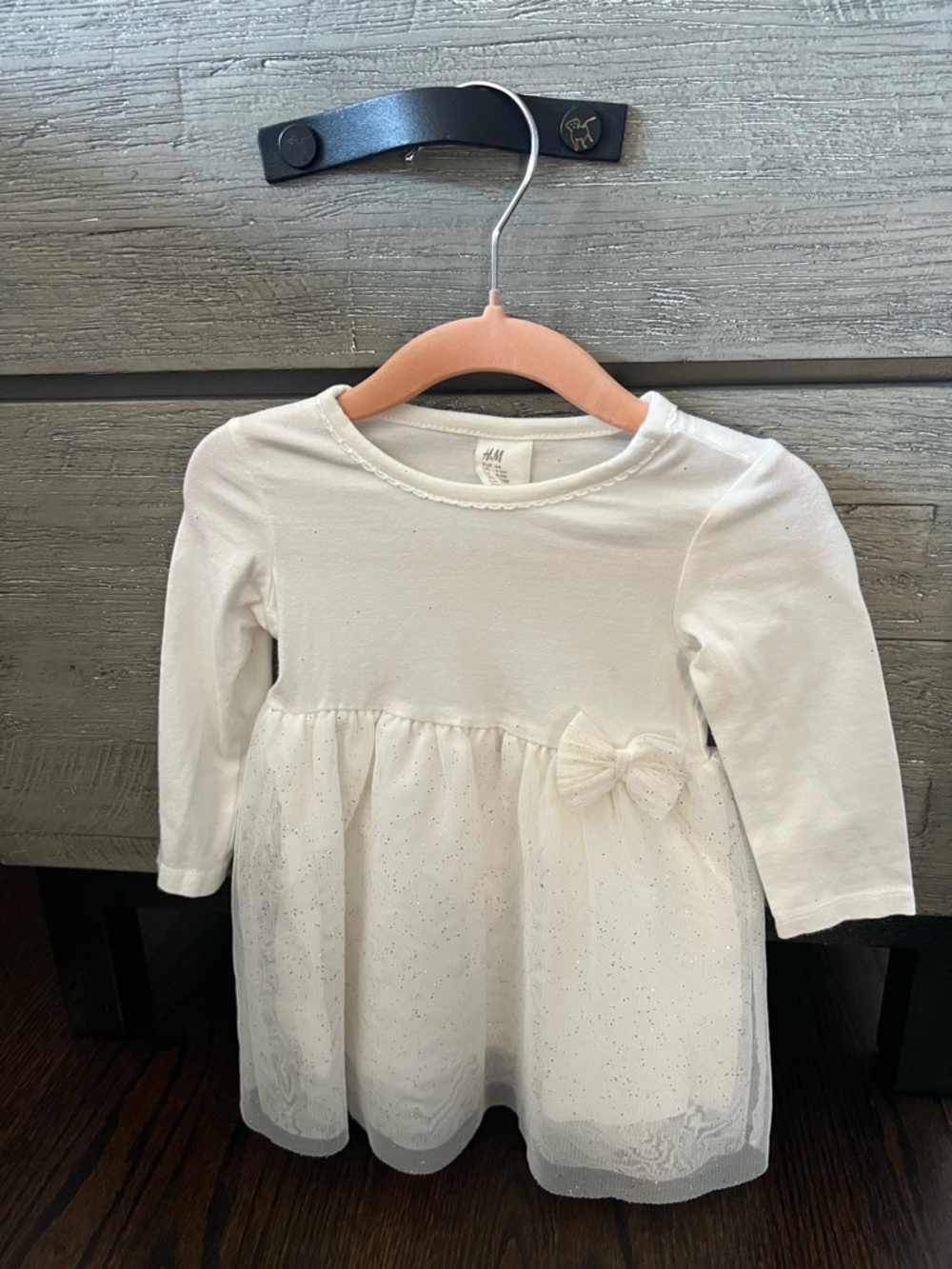 H&M Cream Long-Sleeve Tulle Dress with Bow